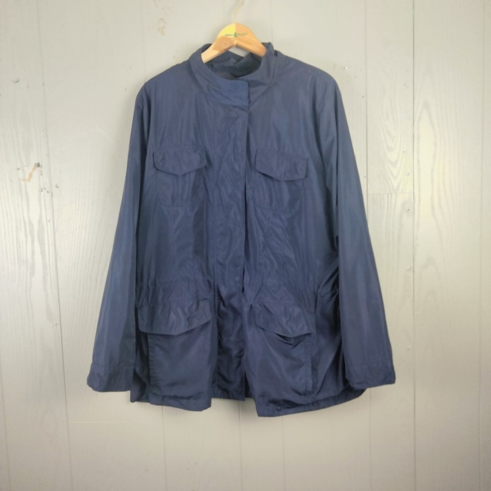 J Jill Rain Jacket Womens XL Blue 4 Pocket Lightweight Utility Outdoor Zip Lined
